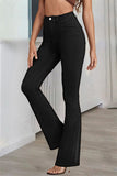 hulianfu - White Casual Solid Basic Mid Waist Regular Denim Jeans