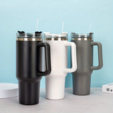 40oz Large Capacity Double-Walled Vacuum Insulated Cup - Premium Stainless Steel Tumbler with Ergonomic Handle, Leak-Proof Straw Lid, and Sweat-Free Design - Perfect for Outdoor Enthusiasts, Commuters, and Adventurers on-the-go!