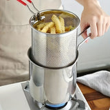 1pc Japanese-Style Mini Deep Fryer Pot - 304 Stainless Steel Gas Frying Pot with Filter Net for Tempura Oil Saving - Compact Space-Saving Design for Household Kitchen