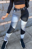 hulianfu - Black Casual Patchwork Tear High Waist Boot Cut Denim Jeans