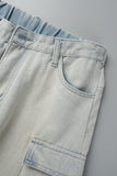 hulianfu - Fluorescent Pink Casual College Solid Ripped Make Old Patchwork Pocket High Waist Denim Jeans