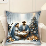 1pc French-Style Knit Fabric Throw Pillow Cover with Nativity Scene Design, Machine Washable Zipper Closure, Polyester Decorative Pillowcase for Living Room, Christmas Themed Home & Bedroom Decor 17.7"x17.7" (Excluding Pillow Insert)