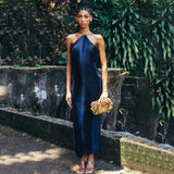 New Style Women's Party Dress Irregular Open Back Dress Hanging Neck Tassel Long Dress