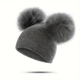 Thermal Double Ball Beanie Hat - Soft, Breathable, Windproof, and Warm Knitted Hat for Outdoor Sports and Skiing - Ultimate Cold Weather Accessory