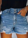 High-Stretch Womens Slim Fit Ripped Bermuda Shorts - High Waist, Slash Pockets, Solid Color, Cotton Blend, Sexy Style, Perfect for Spring/Summer - No Printing, No Sheer, Woven Denim Jeans & Clothing