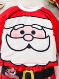 1set Infant Boys' Christmas Santa Print Long Sleeve Sweatshirt and Pants Set, Polyester and Spandex Blend, Round Neck, Regular Fit, Party Style, Knitted Fabric, Festive Holiday Outfit for Autumn/Winter, for Outdoor