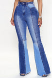 hulianfu - Blue Casual Patchwork Contrast High Waist Regular Denim Jeans (Subject To The Actual Object)