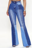 hulianfu - Blue Casual Patchwork Contrast High Waist Regular Denim Jeans (Subject To The Actual Object)