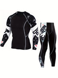 Mens High-Performance Compression Running Outfit - Moisture-Wicking Skin-Fit Shirt & Pants Set - Ideal for Gym, Fitness, Yoga, Base Layer Thermal Wear