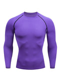 Mens Purple High-Performance Compression Shirt - Quick-Dry, Long Sleeve Workout Top with Moisture-Wicking Technology for Intense Gym, Running & Training - Ergonomic Fit for All-Day Comfort