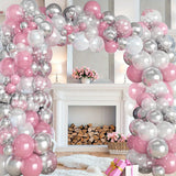 137pcs Princess Winter Snowflake Balloon Garland Kit - Includes Pink, Silvery & White Latex and Foil Balloons for Christmas, Birthdays, Anniversaries, New Year's & More - Easy Setup with Ribbons & Glue Dots