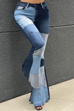 hulianfu - Black Casual Patchwork Tear High Waist Boot Cut Denim Jeans