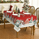 1pc Vibrant Snowman Snowflake Polyester Tablecloth - Waterproof, Woven, Machine Made, Rectangle Shape - Perfect for Merry Christmas, Holiday Desktop Decoration, Home Decor, Gift Idea
