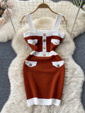 Two Piece Dress Autumn Womens es Knitwear Suits Small Fragrance Knitted Cardigan Coat Suspender Knit Streetwear Sets 221115