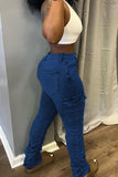 hulianfu - Black Casual Solid Patchwork Pocket High Waist Denim Jeans