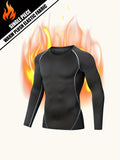 Men's Thermal Long Sleeve Compression Round Neck T-Shirt - High-Elastic Tight Fit for Winter Fitness, Training, and Running