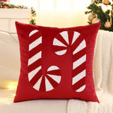 Christmas Candy Cane Embroidered Throw Pillow Covers, Traditional Style Knit Fabric, Geometric Pattern, Hand Wash, Zipper Closure, for Living Room Decor - Set of 1