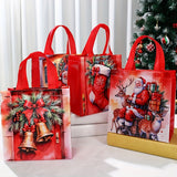 4-Pack Non-Woven Christmas Handbags, Santa Claus & Deer Oil Painting Style, Merry Christmas Gift Packing Bags, Festive Party Favor Bags, Home & Kitchen Holiday Decor, Polyester, Xmas Noel Natal Navidad Decor