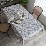 1pc Retro-Style Blue Rose Rectangular Tablecloth with Beige Fringe, Perfect for Kitchen Dining, Picnic, Buffet, Holiday Dinner, Party, Banquet, Restaurant, and Wedding Western Food Tables