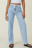 hulianfu - Light Blue Casual Butterfly Print Patchwork High Waist Regular Denim Jeans