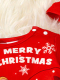 3pcs, MERRY CHRISTMAS Printed Baby Boy's Soft Long Sleeves Jumpsuit + Pants + Hat Set For Everyday & Outdoors, Autumn And Winter Essential, Ideal Gift
