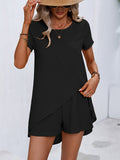 Lightweight & Chic Womens Two-piece Set - Short Sleeve Asymmetrical Tee with Elastic Waist Shorts - Effortless Summer Outfit