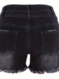 High-Stretch Womens Slim Fit Ripped Bermuda Shorts - High Waist, Slash Pockets, Solid Color, Cotton Blend, Sexy Style, Perfect for Spring/Summer - No Printing, No Sheer, Woven Denim Jeans & Clothing