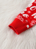 Boys' Christmas Sweater, Red Knit Pullover with "HO HO HO" Lettering, Round Neck, Stretchy Fabric, Regular Fit, Long Sleeves, All-Season, Party Style, for Spring/Autumn/Winter
