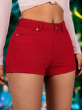 Raw Wash Ripped Roll-Up Hem Womens Denim Shorts - Medium Stretch, Solid Color, No Printing, Mature Style - Customized, Woven, Spring/Summer Essential