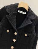 Designer Short Skirt Set Autumn/Winter French Polo Collar Long Sleeves Sweet Diamond Button Knitted Cardigan Coat Plus Skirt