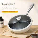 1pc 29CM Large Non-Stick Frying Pan with Lid - Kitchen & Dining Cookware - Maifan Stone Coated Surface, Induction and Gas Stove Compatible, Steak Frying, Home and Restaurant Use, Durable Cookware Item, Easy Cleaning Kitchen Supply