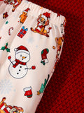 3pcs, MERRY CHRISTMAS Printed Baby Boy's Soft Long Sleeves Jumpsuit + Pants + Hat Set For Everyday & Outdoors, Autumn And Winter Essential, Ideal Gift