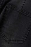 hulianfu - Black Casual Street Solid Patchwork High Waist Denim Jeans