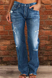 hulianfu - Black Casual Street Patchwork Ripped Straight Denim Jeans