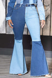 hulianfu - Blue Fashion Casual Patchwork Contrast High Waist Boot Cut Denim Jeans