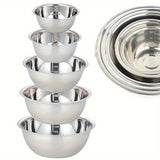 5pcs Stainless Steel Mixing Bowl Set With Measurements - Mirror Finish, Dishwasher Safe, Deep Sides For Salads & Kitchen Use