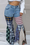 hulianfu - Black Street Plaid Print Patchwork High Waist Denim Jeans