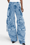 hulianfu - Grey Casual Solid Patchwork High Waist Regular Denim Jeans
