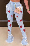 hulianfu - White Sexy Print Ripped Mid Waist Boot Cut Denim