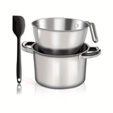 1 Set Double Boiler Pot Set - 1250ML/1.1QT Mixing Bowl, 2200ML/2QT 304 Stainless Steel Pot, Silicone Spatula for Melting Chocolate, Candy, Candle, Soap, Wax, Cooking, and Baking Needs