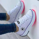 hulianfu Summer Platform Women's Canvas Sneakers Casual Running Walking Ladies Shoes Flat Platform Round Toe Increasing Footwear