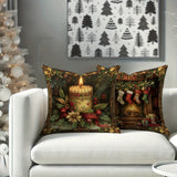 4-Pack Christmas Velvet Throw Pillow Covers 18x18, Festive Holiday Designs with Trees, Stockings & Candy Canes, Contemporary Zippered Pillowcases, Machine Washable, Decorative Woven Polyester for Living Room Sofa & Bedroom
