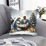 1pc French-Style Knit Fabric Throw Pillow Cover with Nativity Scene Design, Machine Washable Zipper Closure, Polyester Decorative Pillowcase for Living Room, Christmas Themed Home & Bedroom Decor 17.7"x17.7" (Excluding Pillow Insert)