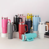 40oz Large Capacity Double-Walled Vacuum Insulated Cup - Premium Stainless Steel Tumbler with Ergonomic Handle, Leak-Proof Straw Lid, and Sweat-Free Design - Perfect for Outdoor Enthusiasts, Commuters, and Adventurers on-the-go!