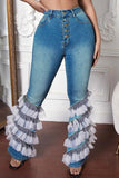 hulianfu - The cowboy blue Casual Street Solid Patchwork High Waist Denim Jeans