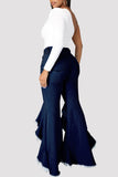 hulianfu - Black Fashion Casual Solid Patchwork High Waist Regular Denim Jeans