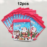 12pcs Santa Claus Drawstring Gift Bags - Festive Christmas Non-Woven Storage Pouches in Red & Blue with Ribbon Accents for Holiday Party Favors