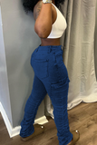 hulianfu - Black Casual Solid Patchwork Mid Waist Skinny Denim Jeans