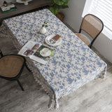 1pc Retro-Style Blue Rose Rectangular Tablecloth with Beige Fringe, Perfect for Kitchen Dining, Picnic, Buffet, Holiday Dinner, Party, Banquet, Restaurant, and Wedding Western Food Tables