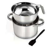 1 Set Double Boiler Pot Set - 1250ML/1.1QT Mixing Bowl, 2200ML/2QT 304 Stainless Steel Pot, Silicone Spatula for Melting Chocolate, Candy, Candle, Soap, Wax, Cooking, and Baking Needs